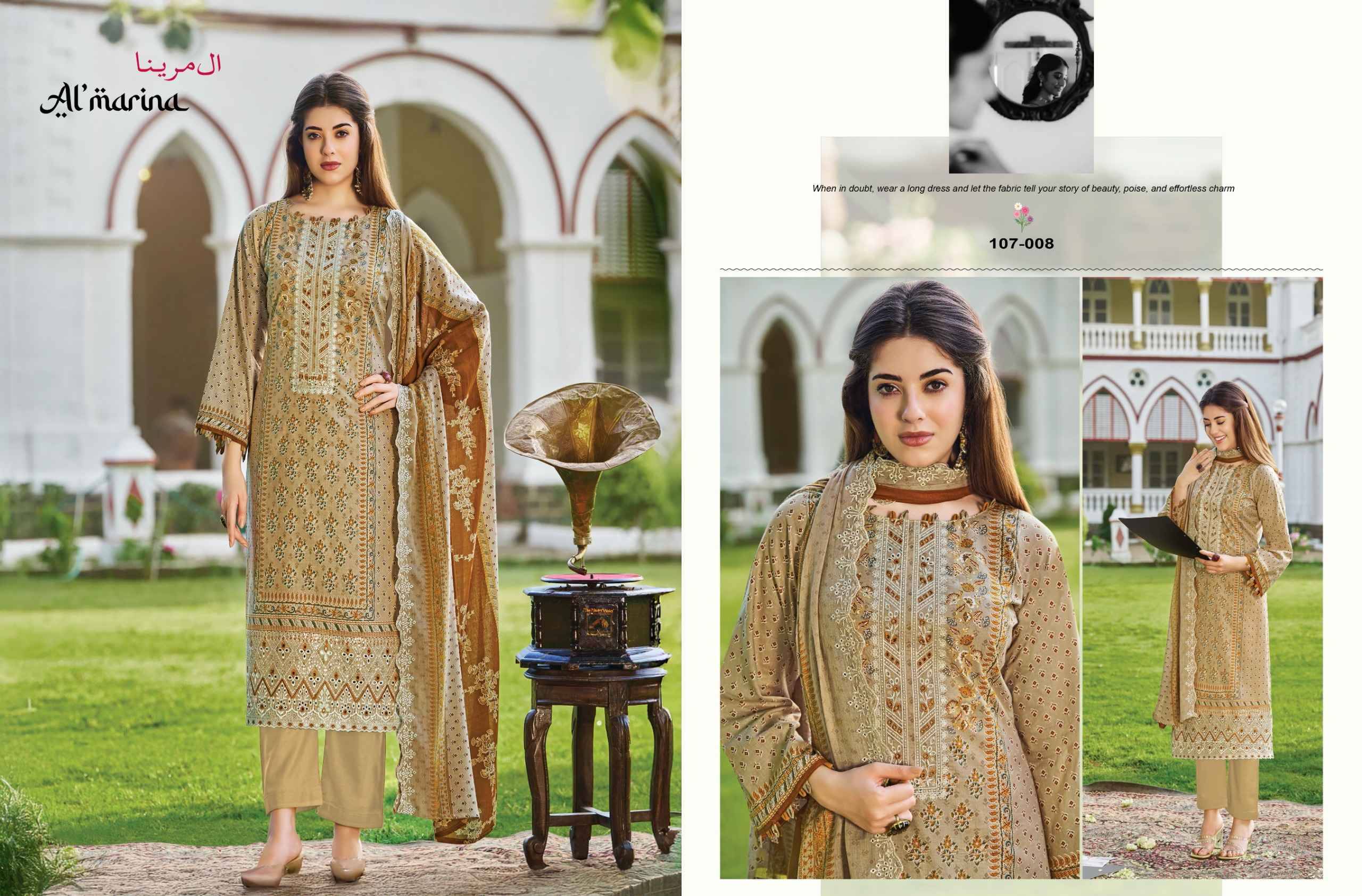 ALFAAZ 107 Series By ALMARINA Pakistani Stylish Beautiful Colourful Printed & Embroidered Party Wear & Occasional Wear Pure cotton Dresses At Wholesale Price